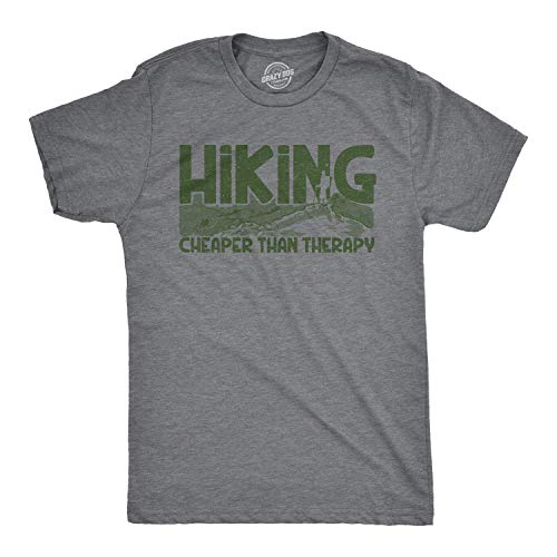 Crazy Dog T-Shirts Mens Hiking Cheaper Than Therapy Funny Camping Summer T Shirt (Grey) S