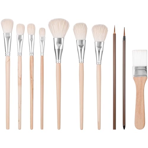 Juego de 10 pinceles de cerámica para esmaltar, pelo de cabra, pinceles de cerámica, acuarela, pinceles para esmalte de cerámica, lana, arte, herramienta para óleo, cerámica, acrílico