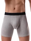 IKINGSKY Mens's Cotton Pouch Trunks Sexy Bulge Long Leg Boxer Underwear (X-Large, Gray)