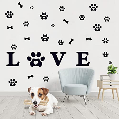 Hanlongyu Dog Decor Wall Stickers, Paw Prints Love Dog Wall Decor Decals, Vinyl Removable Pet Sticker Dog Bones Decal Room Decor Sticker For Dog Lover Car Phone Bathroom Home Décor And Dog Mom #TOP1