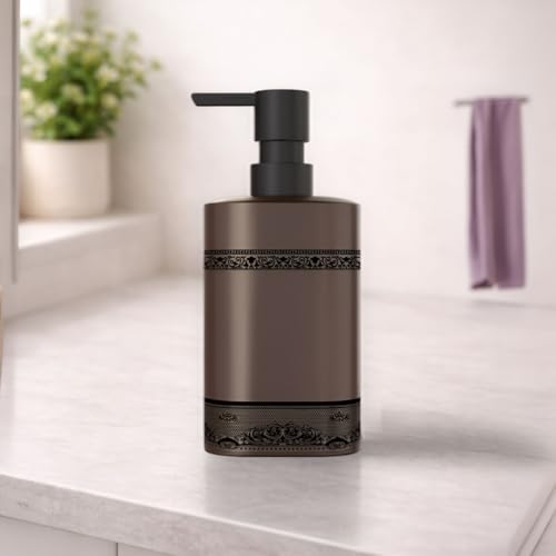 Image of Rioware Ceramic Soap Dispenser Hand Wash Bottles for Basin | Multipurpose Refillable for Liquid Shampoo, Kitchen, Bathroom, and Household Use | 300Ml, Pack of 1 - Grey with Matte Black Accents