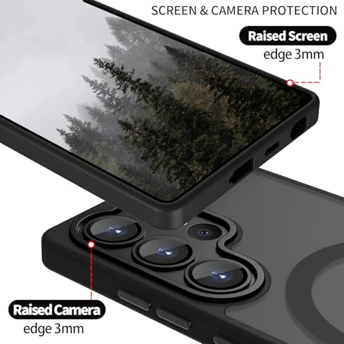 Image of Elzzi Magnetic for Samsung S25 Ultra 5g Case, Upgraded [Full Camera Protection] [Compatible with Magsafe] [Translucent Matte] Shockproof Protective Phone Case for Men & Women - Black
