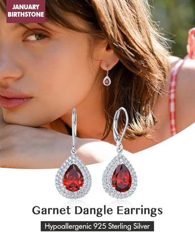 DAYBYDAY Birthstone Dangle Earrings for Women, Hypoallergenic 925 Sterling Silver Created Gemstone CZ Pear Shaped Leverback Drop Earrings, Large Crystal Teardrop Dangling Earrings Wedding Jewelry2
