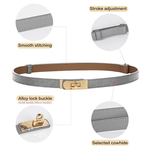 Image of Women's Fashion Classic Metal Buckle Leather Belt with Jeans Dress