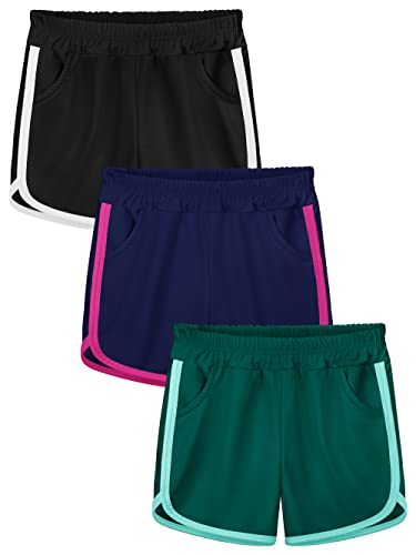 Poroka 3 Packs Girls Running Shorts Athletic Dolphin Gym Shorts With Pockets Quick Dry Fit Running Shorts #TOP10