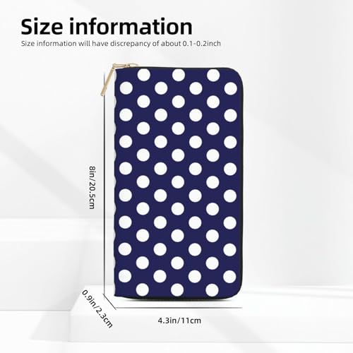 Leather Thin Slim Wallets for Women Men - Fashion Navy polka dot print Card Wallet Holder with Zipper2