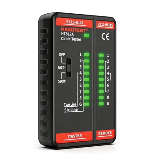 VOBOR RJ45 Netzwerktester Lan Tester, RJ45 RJ11 Netzwerk Kabeltester für CAT7/CAT6/CAT5E/CAT5, Ethernet Netzwerkkabel-Prüfgerät mit Durchgangsprüfung für Internet-LAN und Telefonleitungen