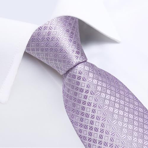 Image of DiBanGu Mens Silk Plaid Tie and Pocket Square Set | Elegant Silk Formal Tie Set, Woven Check Necktie and Cufflinks Tie Clip Set, Perfect for Wedding Party, Comes in Gift Box