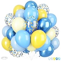Yellow Blue Balloons, 12 Inch Blue and Yellow Balloons Set Pastel Balloon Confetti Balloon for Kids Cartoon Theme Birthday Baby Shower Party Supplies