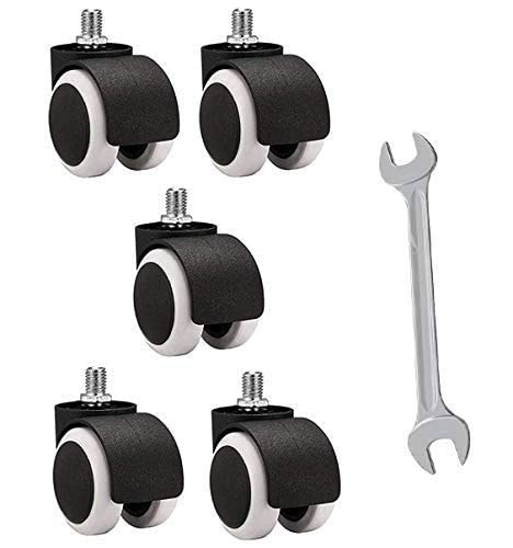 Office revolving Chair Caster Study Computer Gaming Chair Wheels Caster Accessories Parts, Wheels Set of 5 pc, Heavy Duty fit to Every Chair Base (White Black Wheel Thread With Key)
