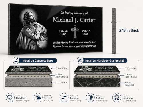 Image of 24x12 Personalized Granite Memorial Plaque - Custom Headstone for Graves, Cemetery or Garden, Engraved Grave Marker for Loved Ones, Tombstone Plaque for in Loving Memory Tribute.