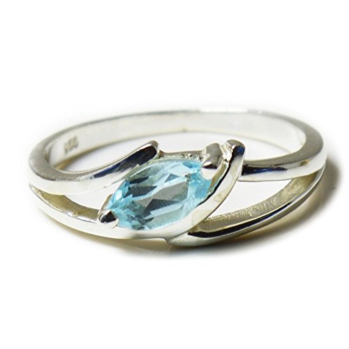 Bague topaze bleue naturelle en argent sterling, le cadeau de naissance idéal