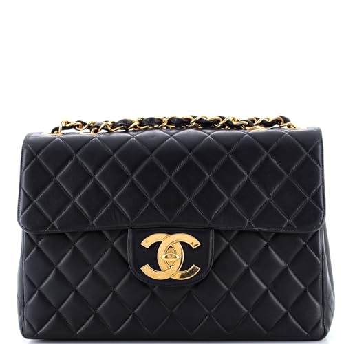 Pre-Loved Vintage Classic Single Flap Bag Quilted Lambskin Jumbo, Black