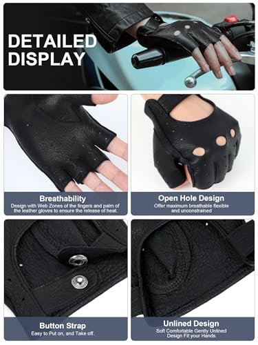 Image of GSG Men's Fingerless Leather Driving Gloves, Half Finger, lambskin | Half Finger Design, Breathable Comfort,Driving, Motorcycle Riding, Racing, Cycling, Daily Wear