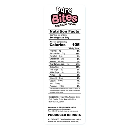 Image of Grami Superfoods Pure Bites Ragi Butter Murukku / Chakli - Pack of 4 (500g) | Healthy Indian Snacks | Millet Snacks | No Maida | No Preservative | High Protein & Fiber Snack | Low GI | Healthy Namkeen for Kids & Adults |Weight Loss Namkeen |Sugar Free | Diabetic Friendly Namkeen