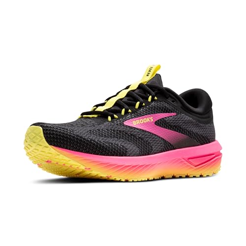 BROOKS Damen Revel 7 Sneaker, Schwarz/Pink/Zitronentonikum, 39 EU