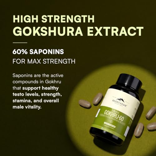Image of Rasayanam Ashwagandha KSM-66 (500 mg) and Tribulas Gokhru - 60 Gokshura Tablets 1000mg PACK OF 2 | Extra Strength Natural Formulation | Support Strength & Energy | For Both Men & Women