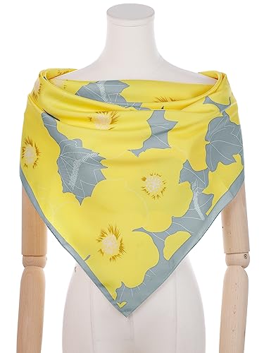 Women Floral Contrast Color Square Scarf, 35" Large Silk Feeling Satin Scarves Head Wrap Bandanas2