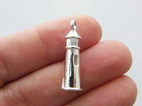 14 Lighthouse pendants silver plated tone 25x8mm (NS777) image 2
