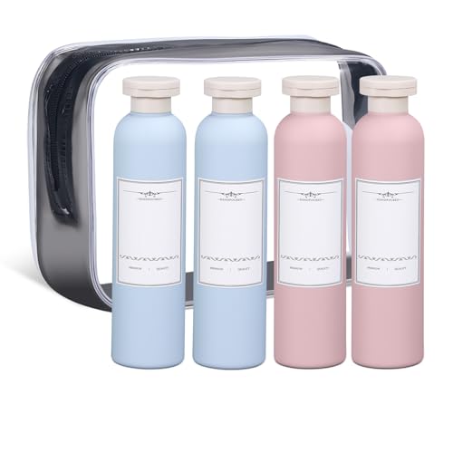 Image of ASEVAT 8.8 oz Plastic Travel Refillable Shampoo Bottles, Empty Squeeze Bottles with Flip Cap, Travel Containers for Shampoo and Conditioner (4 Pcs)