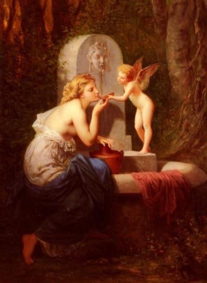 Peinture à l'huile Henri Pierre Picou au salon un tableau At The Fountain pour une ambiance art