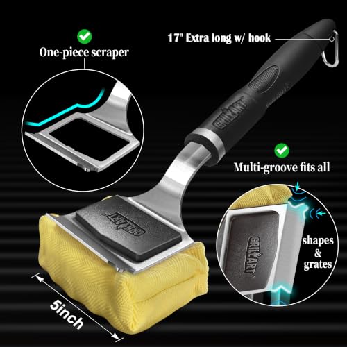 Image of GRILLART Grill Brush Bristle Free Safe Steam Cleaning Tool, Replaceable Head for Any Grate Type - 17 inch Long Handle w /One-Fit-All Scraper - BBQ Accessories Cleaner for Outdoor Grill - Gifts for Men /Dad