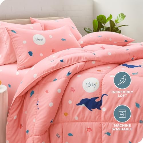 Image of 200 GSM 400 TC Kids Glace Cotton Reversible Cartoon Printed Double Bed King Size Comforter with Matching Bedsheet 90 * 100 with 2 Pillow Covers Set of 4 Pieces (Shark)