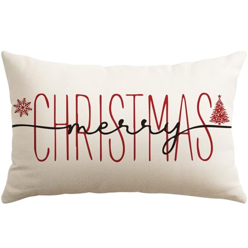 JOTOM 1 Stück Weihnachten Kissenbezug, Merry Christmas...