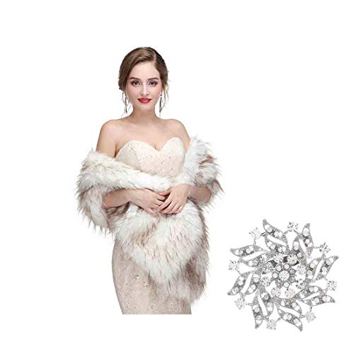 Yfe Women's Faux Fur Wraps Long Wedding Fur Shawl 1920s Sleeveless Bridal Fur Stole Scarf for Bride and Bridesmaid (White)