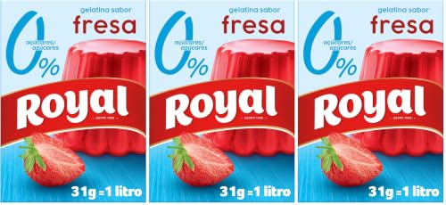 Royal Gelatina Sabor Fresa 0%, Preparado en Polvo Sin Azúcar, Pack 31 g (Paquete de 3)