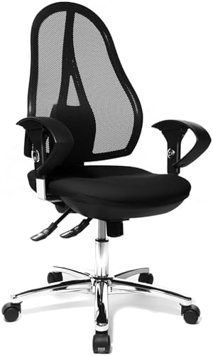 Bild von Topstar Open Point SY Deluxe, ergonomischer Syncro-Bandscheiben-Drehstuhl, Bürostuhl, Schreibtischstuhl, inkl. Armlehnen (höhenverstellbar), Stoff, schwarz