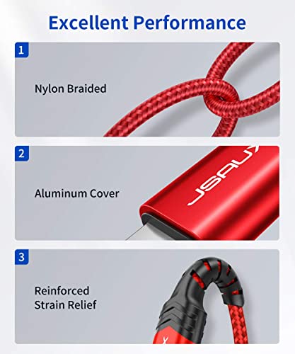 Image of JSAUX Lightning to 3.5mm iPhone AUX Cord Headphones Jack Compatible with iPhone 14 /14 Plus /14Pro /13 /13 Pro Max /12 /12 Pro /11 /X /XS /XR /8 /Car Stereo, 6FT, [Apple MFi Certified] -Red