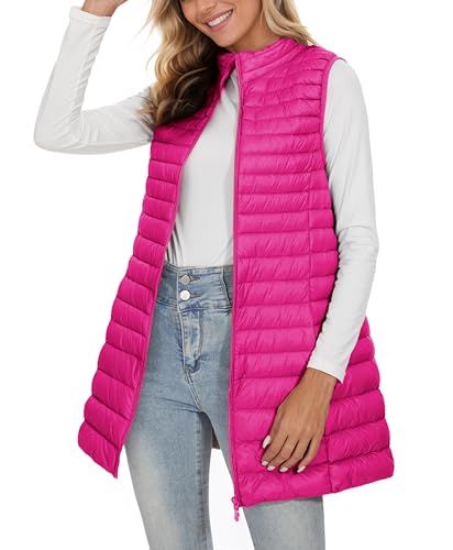 ELFJOY Long Puffer Vest Women Winter Ultra Light Long Down Vest with Stand Collar Black Womens Vests Outerwear