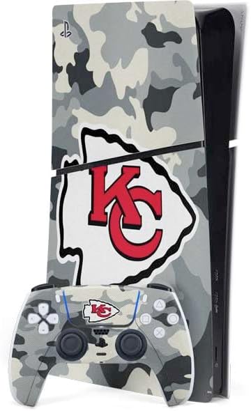 Skinit Decal Gaming Skin Compatible with PS5 Slim Digital Edition Bundle - Officially Licensed NFL Kansas City Chiefs Black & White Design