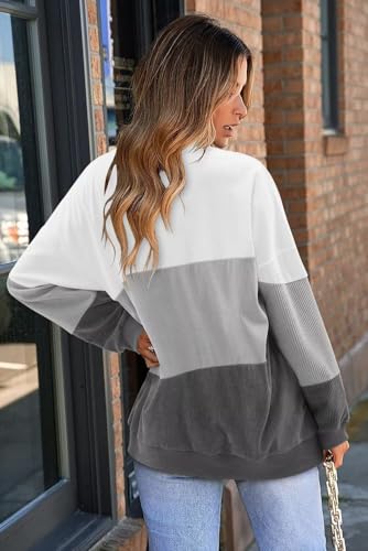 KISSMODA Womens Casual Long Sleeve Sweatshirts Color Block/Solid Tops Corduroy Crewneck Tunic Pullover with Pockets