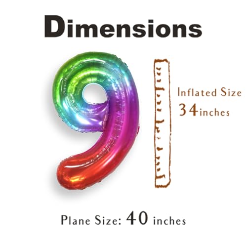 Image of SUWEN Rainbow Number 9 Balloon 40 Inch,Big Colorful Balloons 0-9 | Large Gradient Jelly 9th Helium Foil Mylar Number Multicolor Balloons for Birthday Anniversary Party Decorations