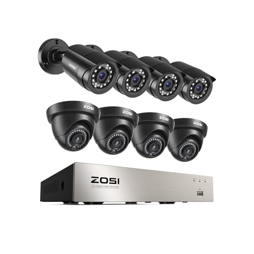 ZOSI 3K Lite 8CH Home Security Camera System Outdoor,8Channel CCTV DVR,8pcs 1080p Weatherproof Surveillance Bullet Dome Cameras,Night Vision,AI Human/Vehicle Detection,Remote Access(No Hard 