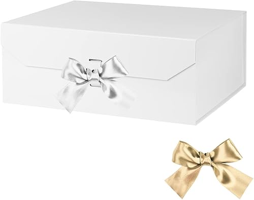 Caja de regalo grande blanca de 13 x 11 x 5.3 pulgadas, caja de regalo con cinta, caja de regalo con tapa, cierre magnético, caja de regalo de