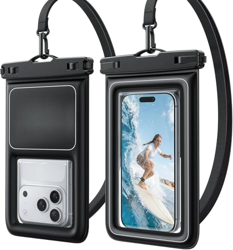 1 Pack IP68 Floating Waterproof Phone Pouch Dustproof Cell Phone Dry Bag Case with Lanyard, Beach & Cruise Gifts for Mothers iPhone 17 16 15 Pro Max, Galaxy S25 Black