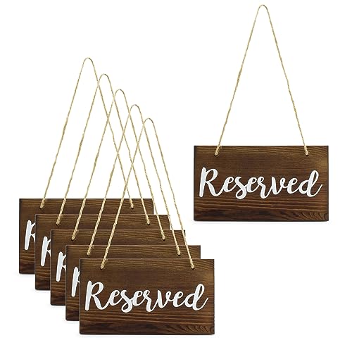 Darware Hanging Wooden Reserved Signs (6-Pack); Rustic Style Wood Signs for Weddings, Special Events, and Functions to Hang on Chairs, in Doorways