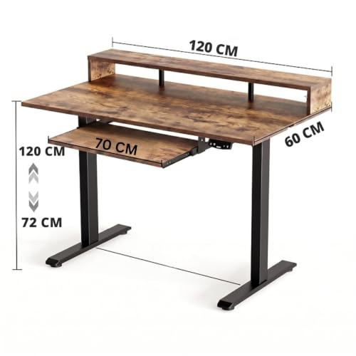 Image of TEKAVO Thron Electric Height Adjustable Table with Moniter Riser & Keyboardtray I Standing Desk I Workstation for Home Office I Work Table for Laptop pc (120Lx60Wx70to120H CM) Forest & Black I DIY