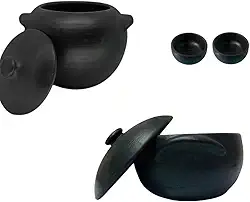Kit Panela de Barro P, M e G (1 Litro, 2 Litros,5 Litros) + 2 cumbucas Kit Caçarola Curada Caldo Tacho caçarola para Moqueca e Pratos Tradicionais Brasileiros(1Panela+1Caldeirão+2 cumbucas)