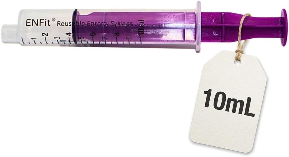 Envue ENFit 10mL Reusable O-Ring bFed Syringe for Tube Feeding, 25-Pack, Purple Plunger