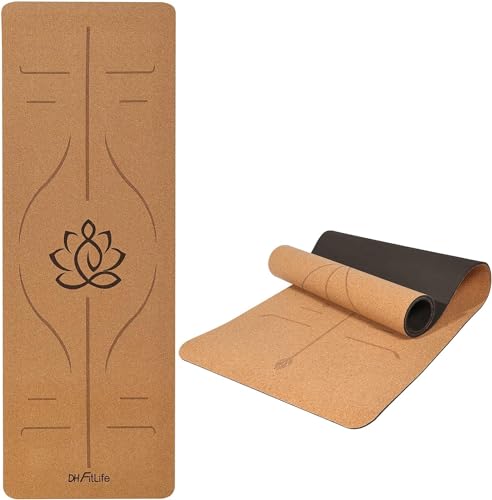 DH FitLife Esterilla de Yoga de Corcho y TPE, 183 x 61 cm