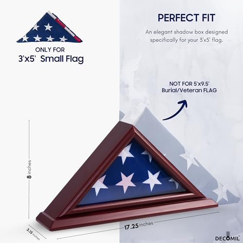 DECOMIL 3\'x5\' Flag Display Case | Shadow Box (Not for Burial/Funeral Flag), Small Solid Wood, Cherry Finish - Thumbnail 2