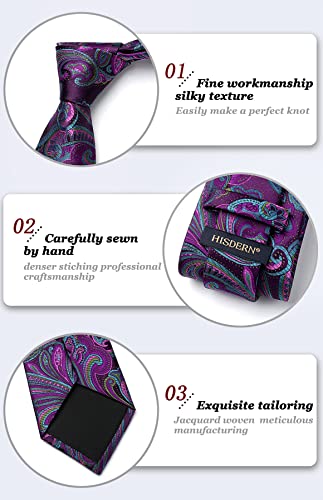 Image of HISDERN Ties for Men Paisley Tie and Pocket Square Woven Classic Floral Mens Ties Handkerchief Set Wedding Party Necktie