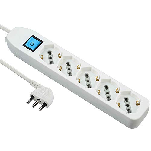 Electraline 62070 Multipresa 5 posti polivalenti (schuko + 10/16A) con Interruttore-Cavo 1,5 m Bianco