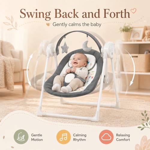 Image of Baby Swing SpaceSaver Ultra-Compact Foldable Infant Swing (Fits in 5.3 inch Gaps!) 6 Speed Modes | Portable Newborn Swing for Travel /Car /Picnic (0-6M, 6-20lbs)