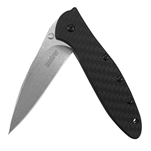 Kershaw Leek Carbon Fiber Stonwash Pocketknife, 3" CPM 154 Steel Blade, Assisted Opening Folding EDC #1