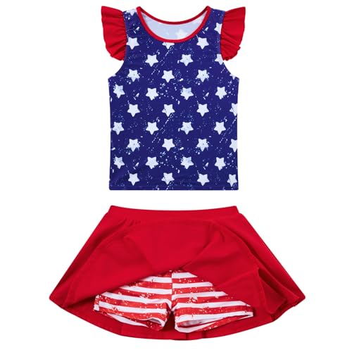 Image of Girls Swimsuit 2 Piece Ruffle Bathing Suit UPF 50+ Tankini Swimsuit Skirt with Lining Size 3-10